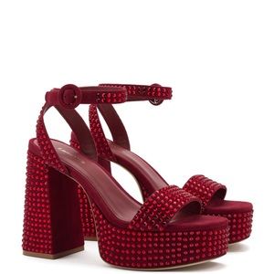 Larroude Dolly Crystal Platform in Lipstick Red